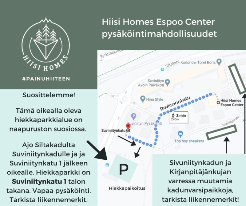 Hiisi Homes Espoo Center pysäköinti - Suviniitynkatu 1 hiekkaparkki