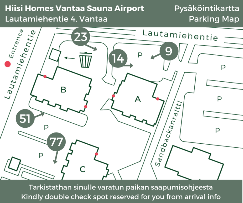 Hiisi Homes Vantaa Sauna Airport - pysäköintikartta - parking map