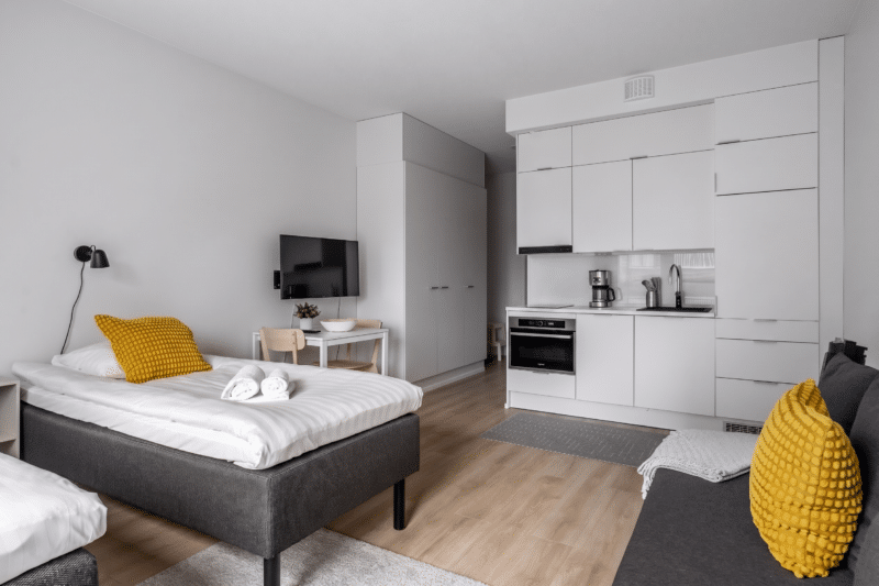 Hiisi Homes Turku Herttuankulma - Standard Studio | 2 erillistä vuodetta | vuodesohva